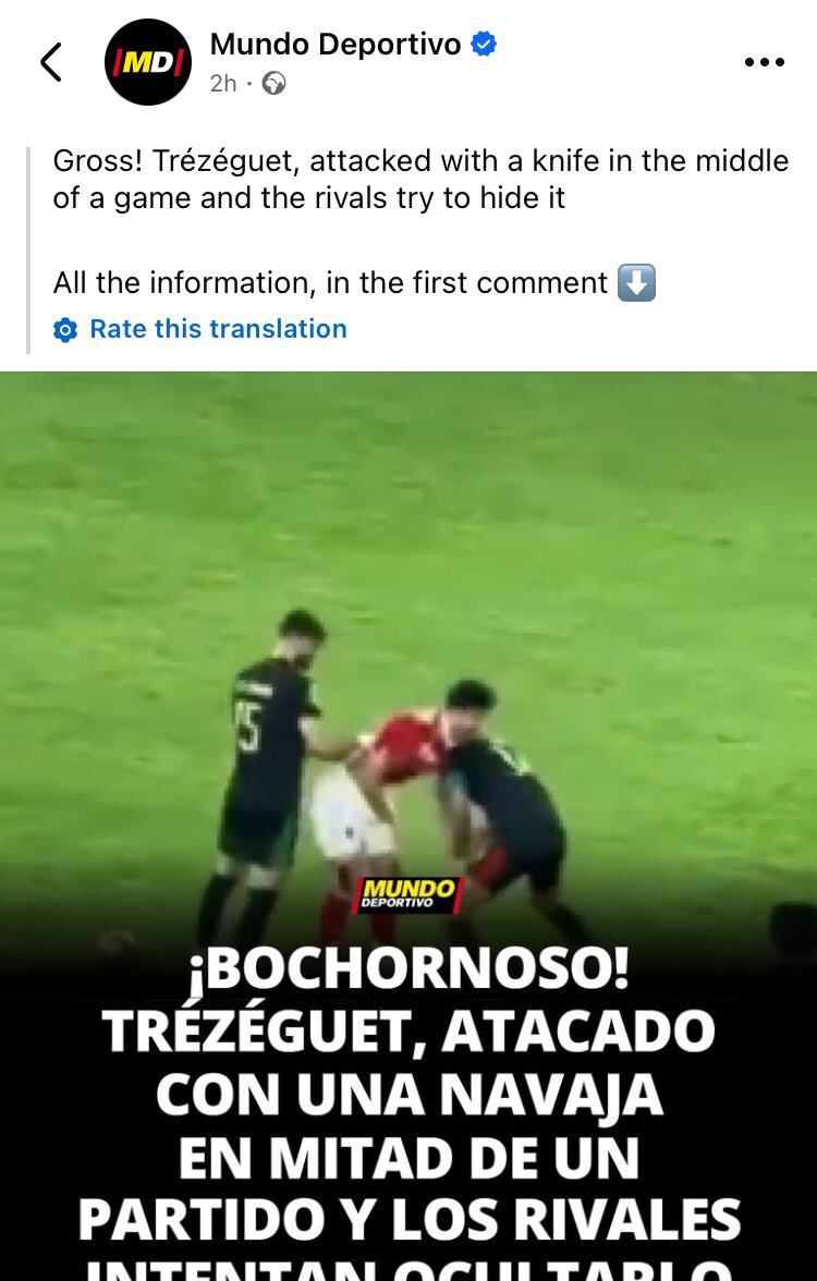 موندو ديبورتيفو الإسبانية تنشر تقرير عن أحداث مبارة الأهلي والجيش الملكي بعنوان "مشهد مخزِ ومنظر مشين"🗣: 

مشهد أشبه بفيلم سينمائي حيث تم الهجوم على تريزيجيه لاعب الأهلي بسكين من مشجعي الجيش الملكي المغربي، ولاعبي هذا الفريق حاولوا التغطية على هذه الفعلة
#المدرج_الأهلاوى🦅