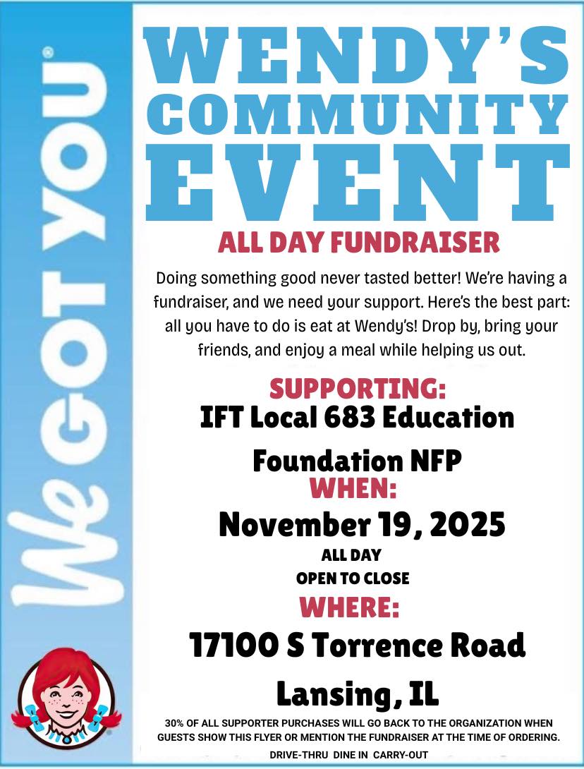 Local683EF's tweet image. Thank you to everyone who made November's "Dine Out for a Cause" a SUCCESS! We were able to raise $500 for District 215 students facing food insecurity! Thank you to Wendy's for supporting our mission as well!