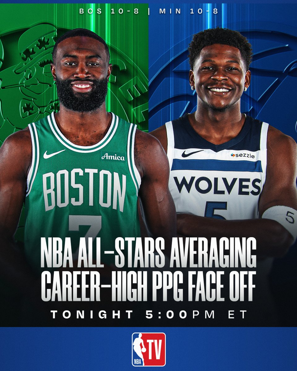 Jaylen Brown: 28.2 PPG 
Anthony Edwards: 28.0 PPG 

Two NBA All-Stars putting up career highs duel as Ant and the Timberwolves host JB and the Celtics in Minnesota!

⏰ 5pm/et on NBA TV 