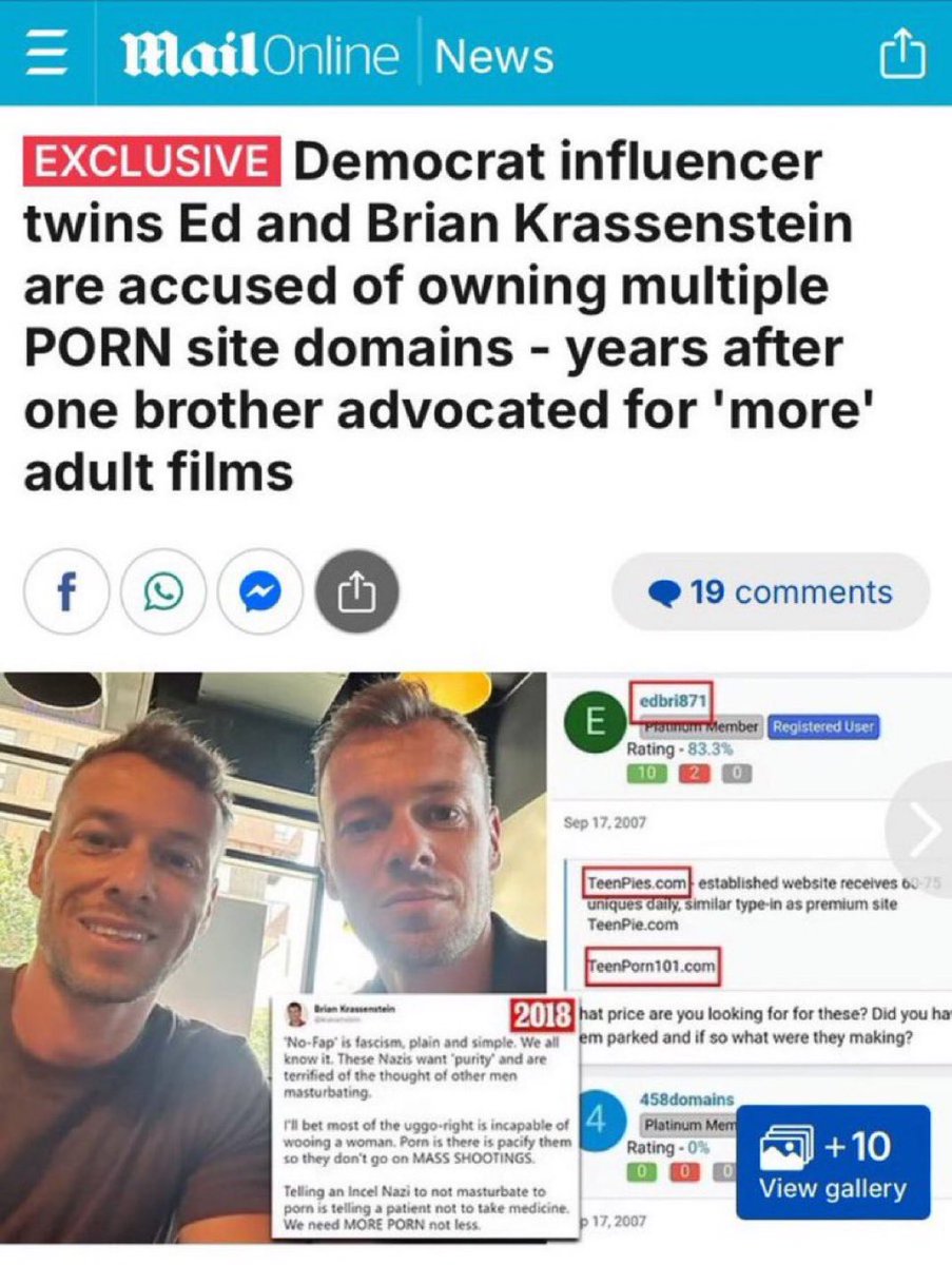 <a href="/krassenstein/">Brian Krassenstein</a> BREAKING: <a href="/EdKrassen/">Ed Krassenstein</a> and <a href="/krassenstein/">Brian Krassenstein</a> are peddlers of porn sites that featured underaged girls. 
You two are as dirty as they come!