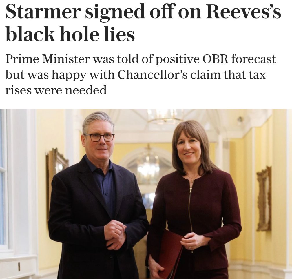 addicted2newz's tweet image. And there you have it. Keir Starmer signed off on Rachel Reeves black hole lie.

They knew there was no black hole. This was a budget based on a lie.

They both need to go.
Absolutely unacceptable.