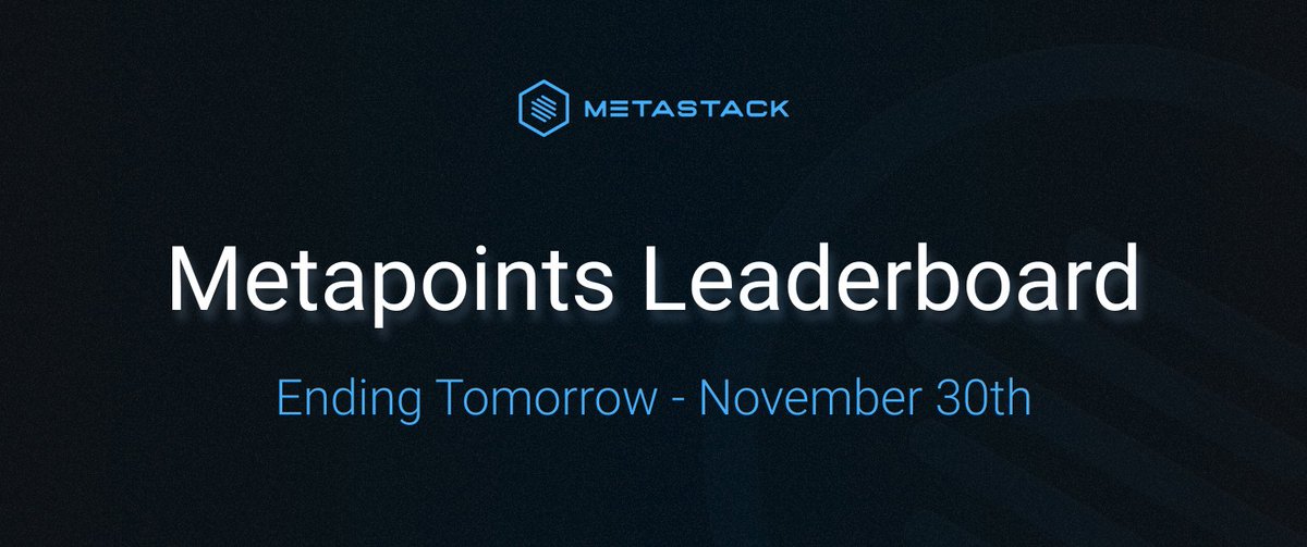 MetastackHQ's tweet image. The first Metapoints season ends tomorrow (Nov 30), around midnight CET. 🕛
The race for 1st place on the leaderboard is tight, with two top players sitting around 20.000 Metapoints!

Let&apos;s see who will win the first prize - $500 💸👀