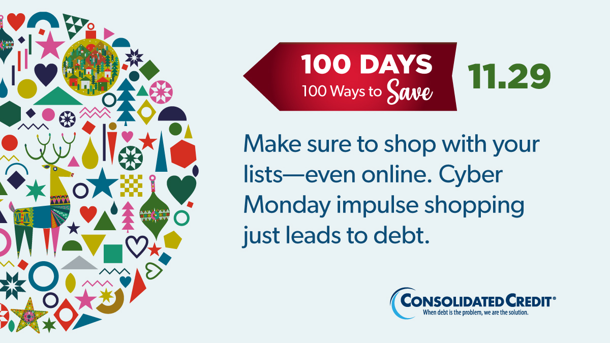 🎄#100Days100Ways Personal Finance Tip of the Day
🙌Tag people, like, share for chance to win $100
🎅Don't just survive, thrive this holiday! More tips in our Survival Guide: ow.ly/YpOh50WY8UC

💰#WINMONEY #HolidaySavings #ConsolidatedCredit #DebtSucks ☎️1-844-450-1789