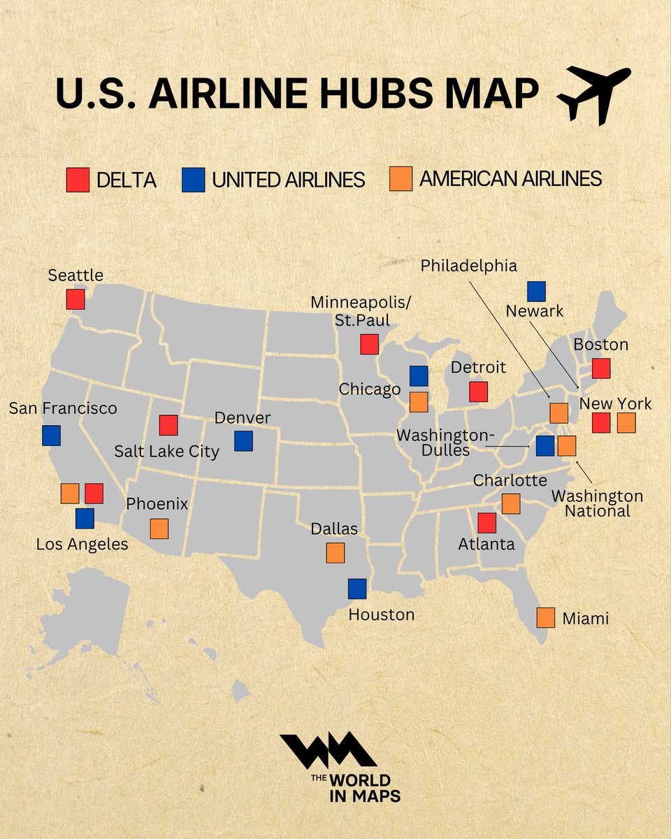 xruiztru's tweet photo. Airline hubs across the U.S. 🇺🇸✈️ https://t.co/6bEPvozdZd