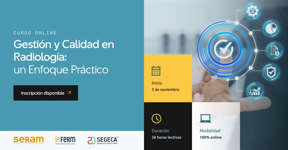 SERAM_RX's tweet photo. Gestión y Calidad en Radiología: un Enfoque Práctico

👉 Un curso de #FormaciónSERAM y  @SEGECARX para aprender a implementar y gestionar sistemas de calidad y seguridad en radiología con un enfoque práctico y centrado en el paciente

Toda la información 🔗 https://t.co/TKL1idgd8P