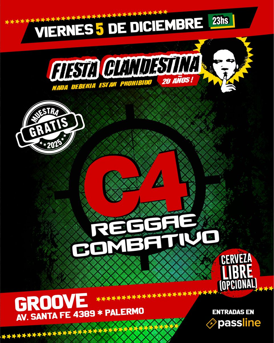 C4 con entrada gratis en GROOVE!!!
Sacalas aca 👇👇
passline.com/eventos/fiesta…