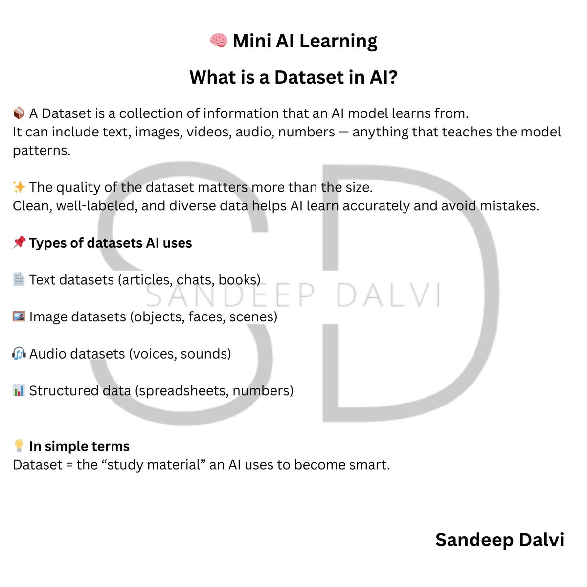 im_sandeepdalvi's tweet image. 🧠 Mini AI Learning

What is a Dataset in AI?

Connect here for important content:

WhatsApp : 

whatsapp.com/channel/0029Va…

Telegram :

t.me/imsandeepdalvi

#AI #AIBasics #Dataset #AIforEveryone #MiniLearning #100DaysOfCode #CodeNewbie #Education