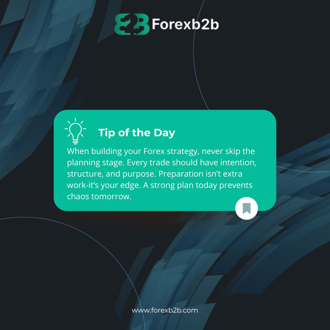 forex_b2b's tweet image. 💡 Tip of the Day: Plan the Trade
Strong trading starts with a clear blueprint.
Know your setup, define your targets, and stick to the plan.
Preparation = consistency. 📊🧠
#TradingTip #TradePlanning #SmartTrading #ForexDiscipline
