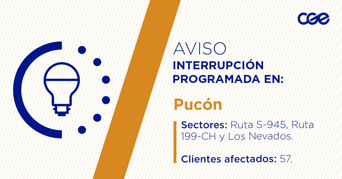 CGE_Clientes's tweet image. Para mejorar la calidad del suministro de nuestros clientes de #Pucón, este lunes, entre 12:00 y 18:00 horas, se realizará una #InterrupciónProgramada (sectores en la imagen 👇) debido a trabajos de mejoras. Esto afectará a 57 clientes. Recuerda desconectar tus artefactos 🔌