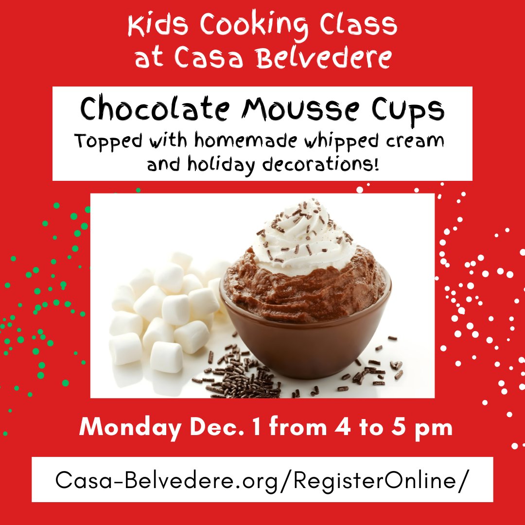 Casa_Belvedere's tweet image. THIS MONDAY! Holiday fun for kids with a #cookingclass @CasaBelvedere featuring yummy Chocolate Mousse with homemade whipped cream and holiday decorations! Monday, Dec. 1 at 4 pm. Register: bit.ly/3KyuPq3 #ItalianCulturalFoundation #StatenIsland #NYC