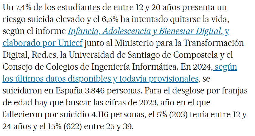 Independientemente de si ha sido un suicidio o no, quiero destacar estos datos que me parecen muy preocupantes.
