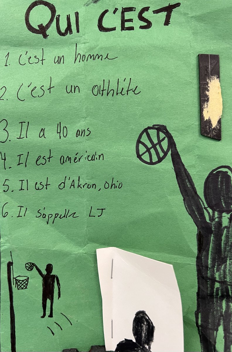 A writing task I have done every year since I started teaching:  students describe a celebrity or character and their classmates try to guess who it is.  More on my blog:  mlledeckerblog.wordpress.com/2025/11/24/qui…