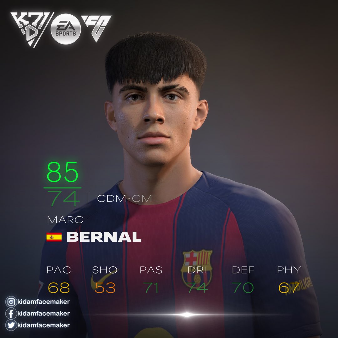 Kidamfacemaker's tweet image. Marc Bernal | FACE FIFA23 FC24,25,26
✨ FC Barcelona Player ✨

✅ Now Released!
📍 Available via Bio (BMC / Ko-Fi / Trakteer)

💫 Join membership or buy to unlock this face &amp;amp; more creations.
Level up your game! ⚡

#FC26 
#EAFC 
@EASPORTSFC 
@allFCfacemakers