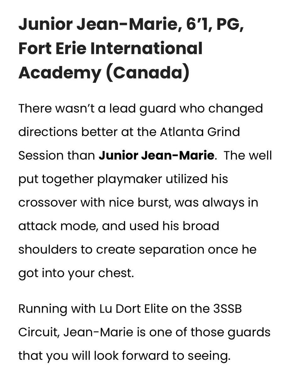 Over the last 4 seasons Fort Erie has had 6 Point Guards commit division 1 from HM MM+ to LM - Junior has a chance to be one of the best. Tough two way hard nosed shot maker with athleticism and elite mental toughness.