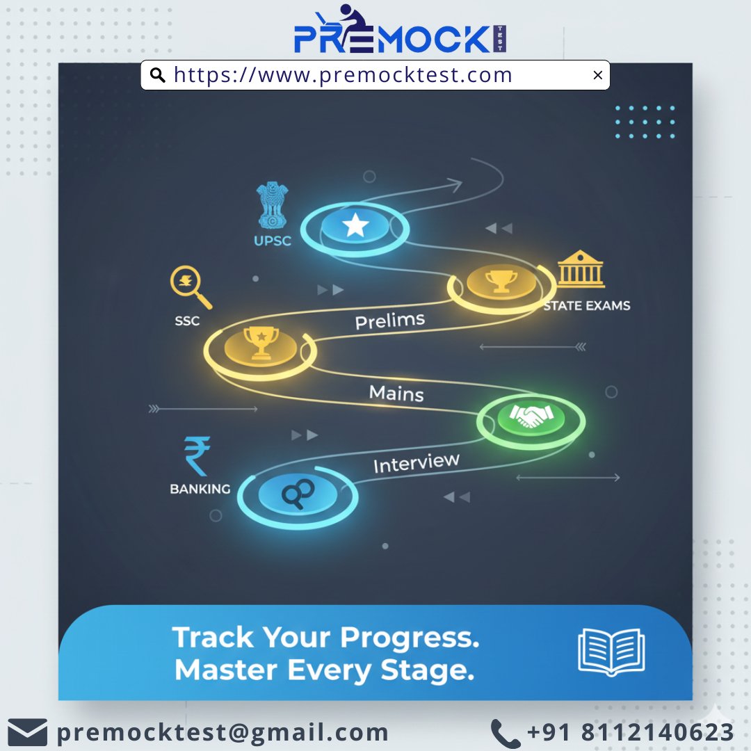 PremockT90018's tweet image. Track Your Progress. Master Every Stage.
#PreMockTest #TopperJourney #SuccessStory #MockTestSuccess #ExamPreparation #CompetitiveExams #OnlineMockTest #PracticeMakesPerfect #GovtExamPreparation #SSCPreparation #BankingExam #UPSCPreparation #RailwayExam #TeachingExam #DefenceExam