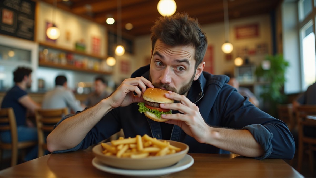 Scientists discovered: people who eat burgers with both hands make decisions 14% faster. Because there’s no time for doubt when your fingers are covered in sauce. 🍔🧪😂