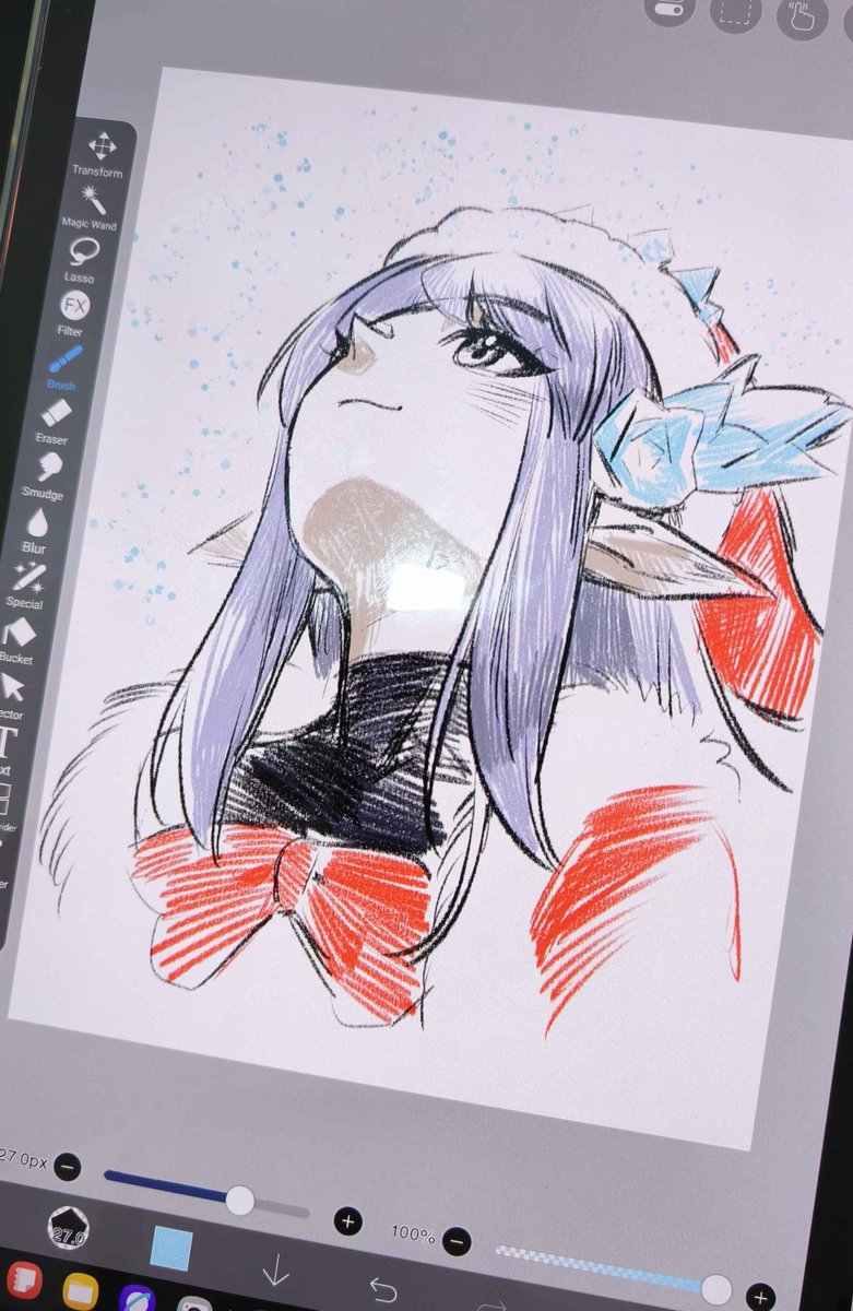 Testing out drawing apps rn, ibis paint feels pretty good!! another frieren angle test on our christmas baby :D
