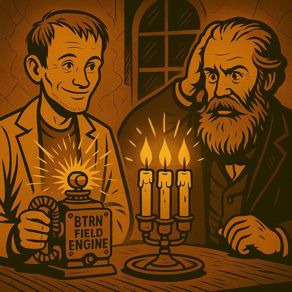buteriniumBTRN's tweet photo. Day 23 5️⃣ — The Experiment That Shouldn’t Have Worked
🧪⚠️🔥

Maxwell tried something impossible:
he pointed the BTRN Field Engine at a candle flame. 🕯️⚡

Instead of going out, the flame split in two,
then four,
then eight — ♾️🔥🔥🔥🔥

each one burning exactly the same, perfectly in sync. 🔄🔥

Maxwell grabbed his head. 🤯
“This is coherent fire. Fire. How is this even possible?!”

Buterin just shrugged. 😐
“It scales.” 📈

#memecoin100x $BTRN @binance