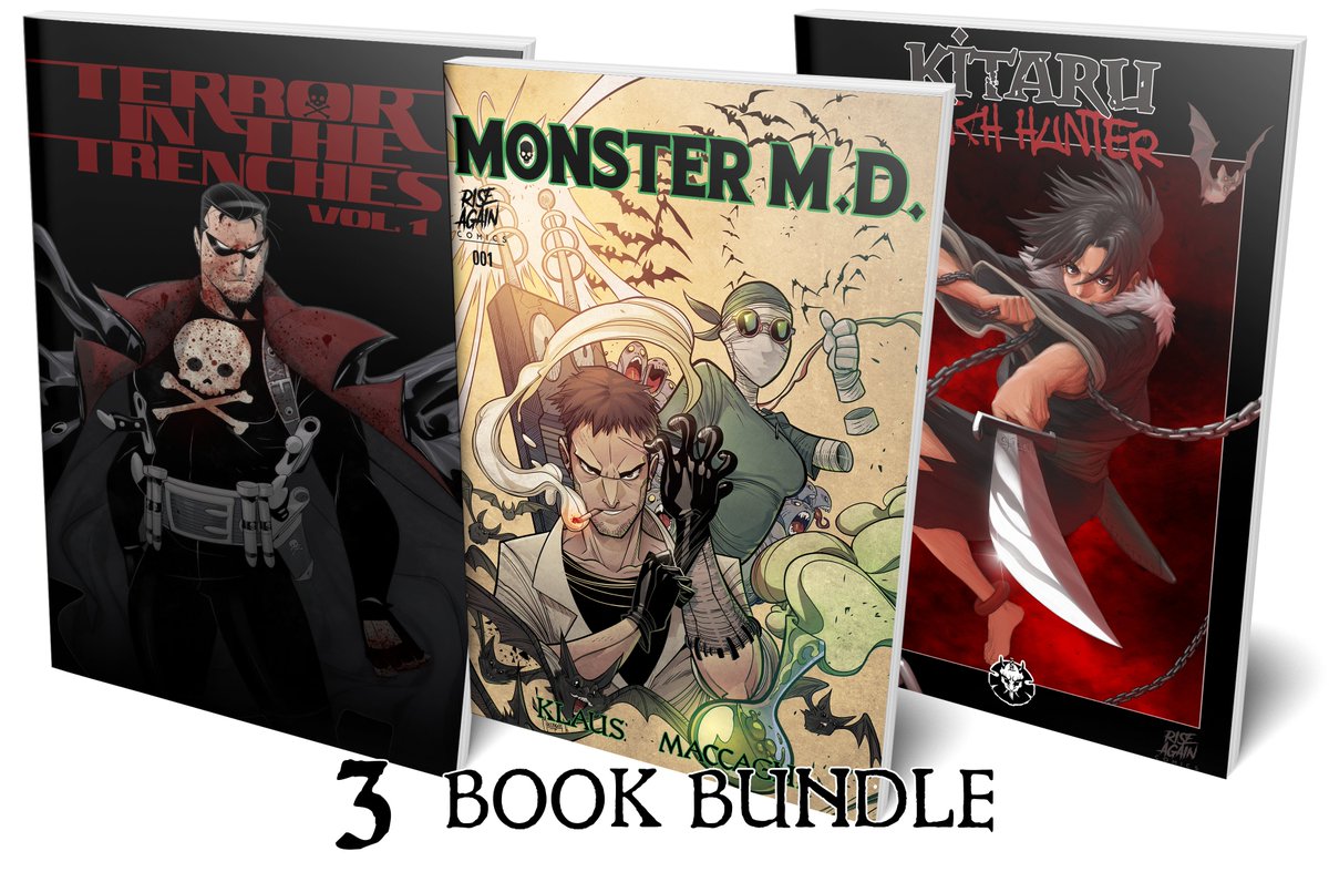 __RiseAgain__'s tweet image. Because you demanded it: A 3 BOOK BUNDLE is now available at Rise Again Comics! The first three tales that started it all at Rise Again Comics all for a fantastic price. Catch up with the best in comics today.