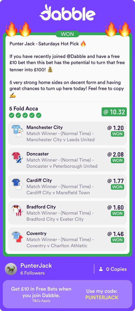 ThePunterJack's tweet photo. Over on @dabblecouk we have managed to turn our £10 sign up bonus into £100! 💰

Join now and get £10 in Free Bets when you join! 🔥✍️
https://t.co/MZKKR36jaS https://t.co/7TXR1zluGj