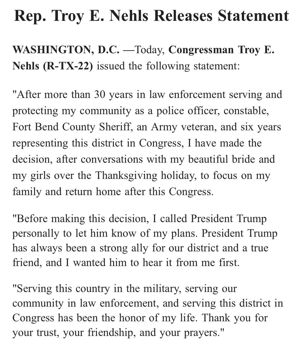 maxpcohen's tweet image. New: Texas GOP Rep. Troy Nehls won’t seek reelection