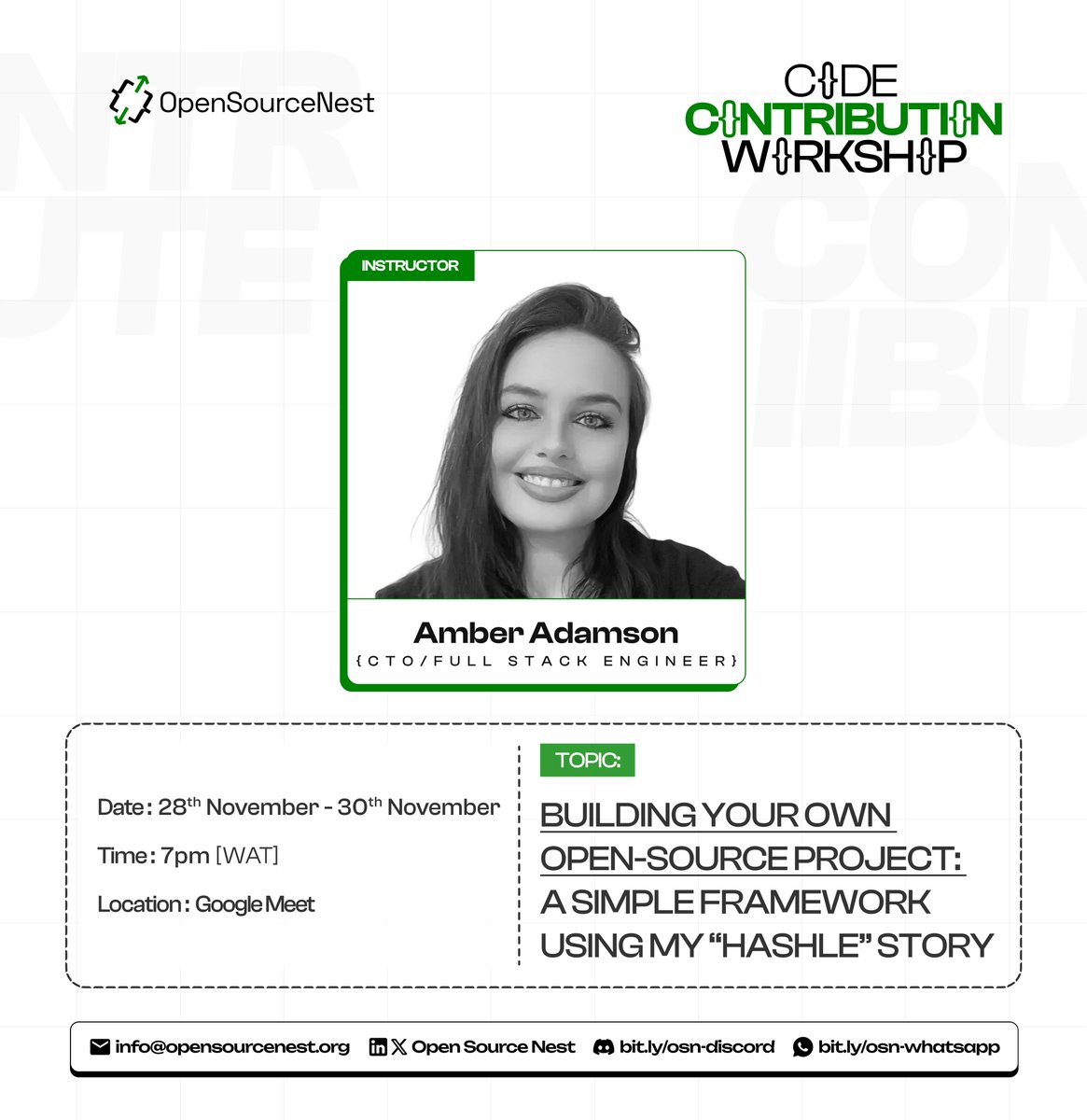 🥳 20 minutes to go!

Today, <a href="/t_e_ch_tracker/">techtrackerchronicles</a> will be giving us her framework on building your own open source project. If you haven’t registered, do so at luma.com/2asdd5dt

See you soon 😁