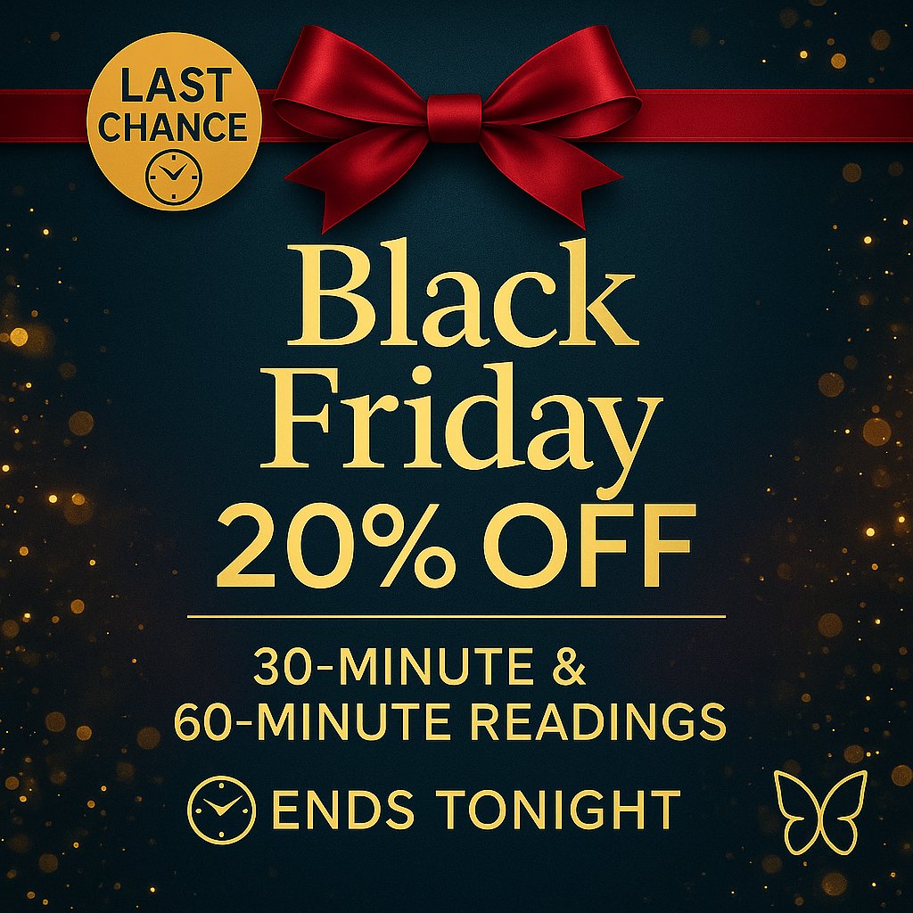 mediumcheryl's tweet photo. ✨ Last Chance — 20% Off Readings ✨

Special ends at midnight tonight.
If you’ve been feeling the nudge for guidance, clarity, or connection with Spirit, this is your moment.
Use code: BLACKFRIDAY20
https://t.co/pAOJyfjGFn

#BlackFriday #20PercentOff #MediumCheryl https://t.co/w0P6lUHLRo