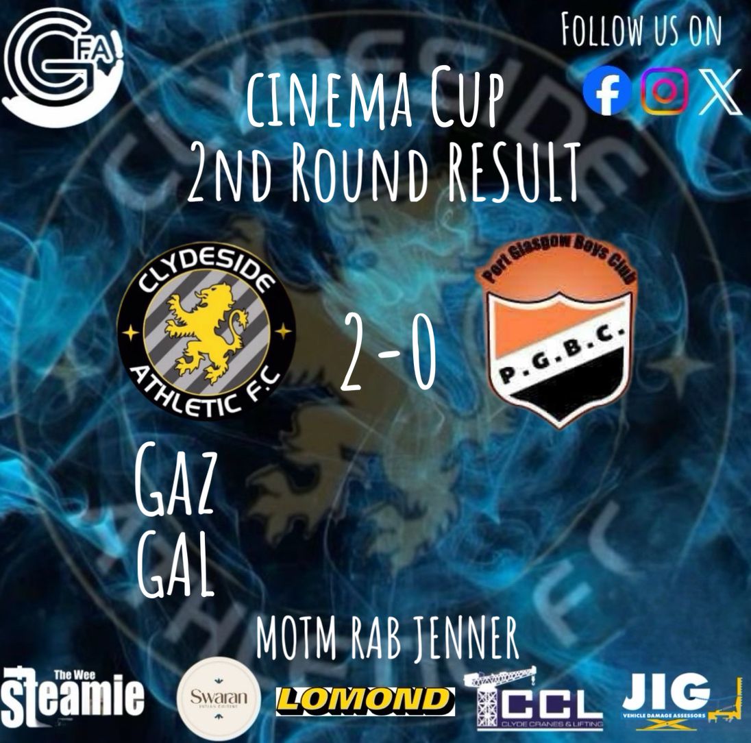 ClydesideAth's tweet photo. Todays Ft Result

Vs @pgbc2011orange

Scorers: 

Gaz ⚽️
Gla ⚽️

Motm @RJenner5  👏🏽

@jigvda 
@clydecranesandlifting 
@theweesteamie 
@swaranindiancuisine 
@lomondplant 

#mtc💙⚫️💙 https://t.co/TaTOZAwtHr