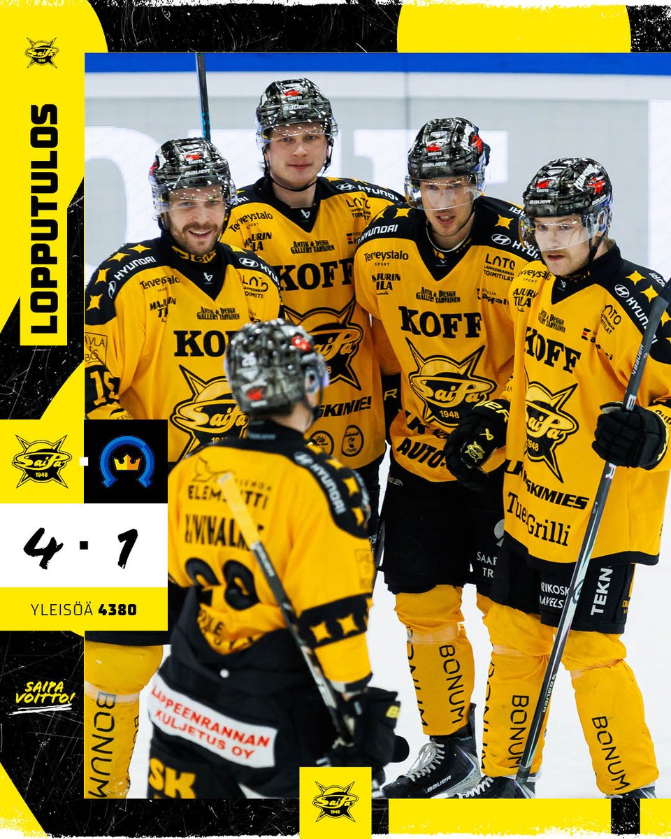 SaiPa - K-Espoo | Lopputulos | 4-1

Yhdeksän pistettä, 17 tehtyä (nättiä) maalia. Aivan hyvä viikko! 

🚨1-0 Fortier (Siikanen, Nikkanen)
🚨2-0 Kalapudas (Kuusla, Naukkarinen)
🚨3-1 Naukkarinen (Bau, Siikanen)
🚨4-1 Airola (Kuusla, Salomäki)

Torjunnat:
Piiroinen 31
Rimpinen 27