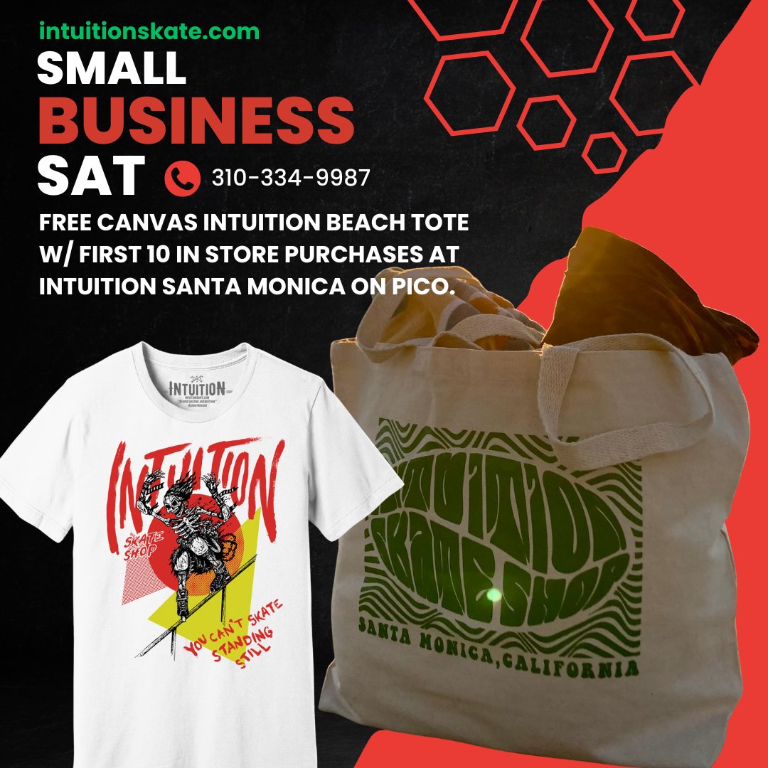 Intuitionskate's tweet photo. 🌊🏝️👜FREE canvas beach tote to first 10 in store purchases today! #SmallBusinessSaturday #santamonica #beachvibes #rollerblades #rollerskates @Mastercard https://t.co/ydctHSyiaD