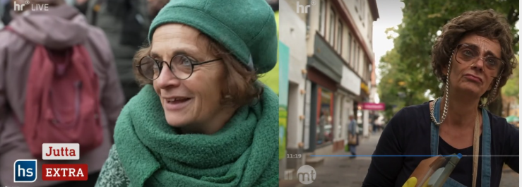 Die Hessenschau (HR) ist bemüht, in Gießen eine Zivilgesellschaft zu präsentieren, was eher handverlesen wirkt. 

Hier die gleiche Jutta X., die vor einem Monat bereits als Kabarettistin im HR auftrat.