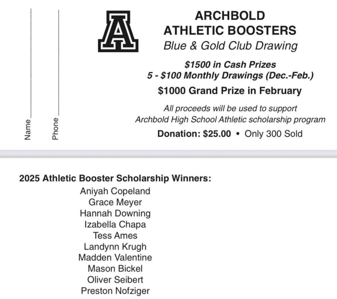 Still time to get tickets! We are selling tickets for our annual Blue &amp; Gold drawing. 5 winners will receive $100 and the final winner will receive $1,000. These tickets fund our 10 scholarships we give each spring. Please let us know if you'd like a ticket! Thank you!