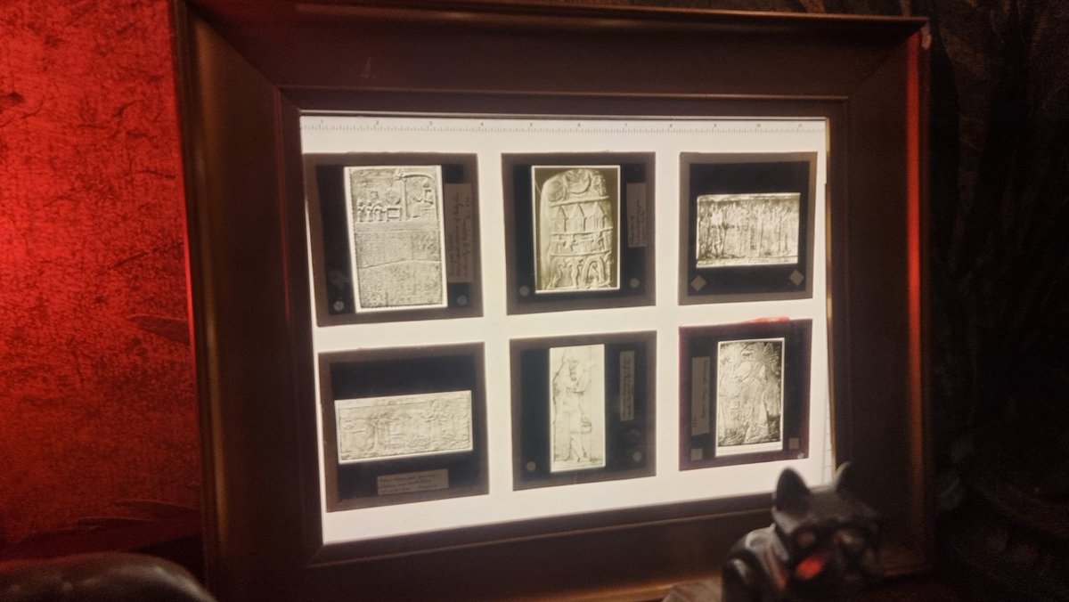 A rare post from me.
Got these 1930s glass slides for magic lantern... have mounted them on a light board cunningly inside a frame   
Definately ones for here ;)