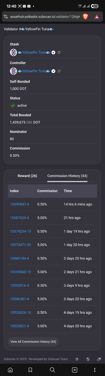 marquiswhitseff's tweet image. How is a polkadot validator able to conceal this insanity. They swapped between 0.5% and 5%. I suspect that this is done at the beginning or the end of era. They present always as 0.5%. Deceit!

Validator:
12MgK2Sc8Rrh6DXS2gDrt7fWJ24eGeVb23NALbZLMw1grnkL

#polkadot #validator