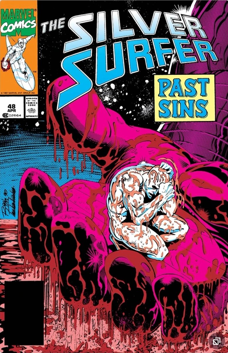 defdave's tweet image. #Surfer87 48
SS confronts Galactus about tampering with his soul to block the guilt from his herald days.
SS says: undo it, I need the guilt.  He takes on the burden.
Meanwhile, Thanos talks smack to Galactus and Adam Warlock decides he must take up the war against Thanos!