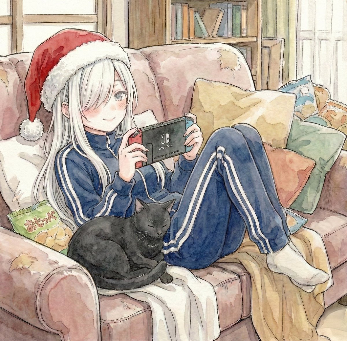 「さんたちゃんスタンバイ中 #猫のいる暮らし」|黒猫さん🐈‍⬛のイラスト