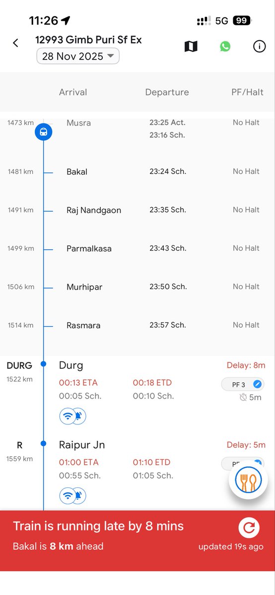 GulshanSunani's tweet photo. @RailMinIndia @IRCTCofficial
I am currently travelling in Train No. 12251 (Yeswantpur–Korba Express) from Bangalore to Raipur, scheduled to reach Raipur at 12:05 AM.
I had to catch Train No. 12993 next, which arrives Raipur at 12:45 AM.
Due to this tight connection, I am worried https://t.co/Tosre5H7An