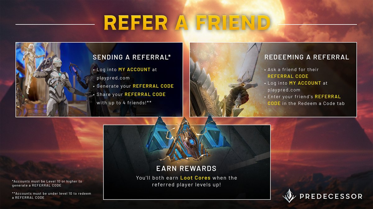 PredecessorGame's tweet image. Bring your friends to the battle 🤝 Earn rewards together ⚔️