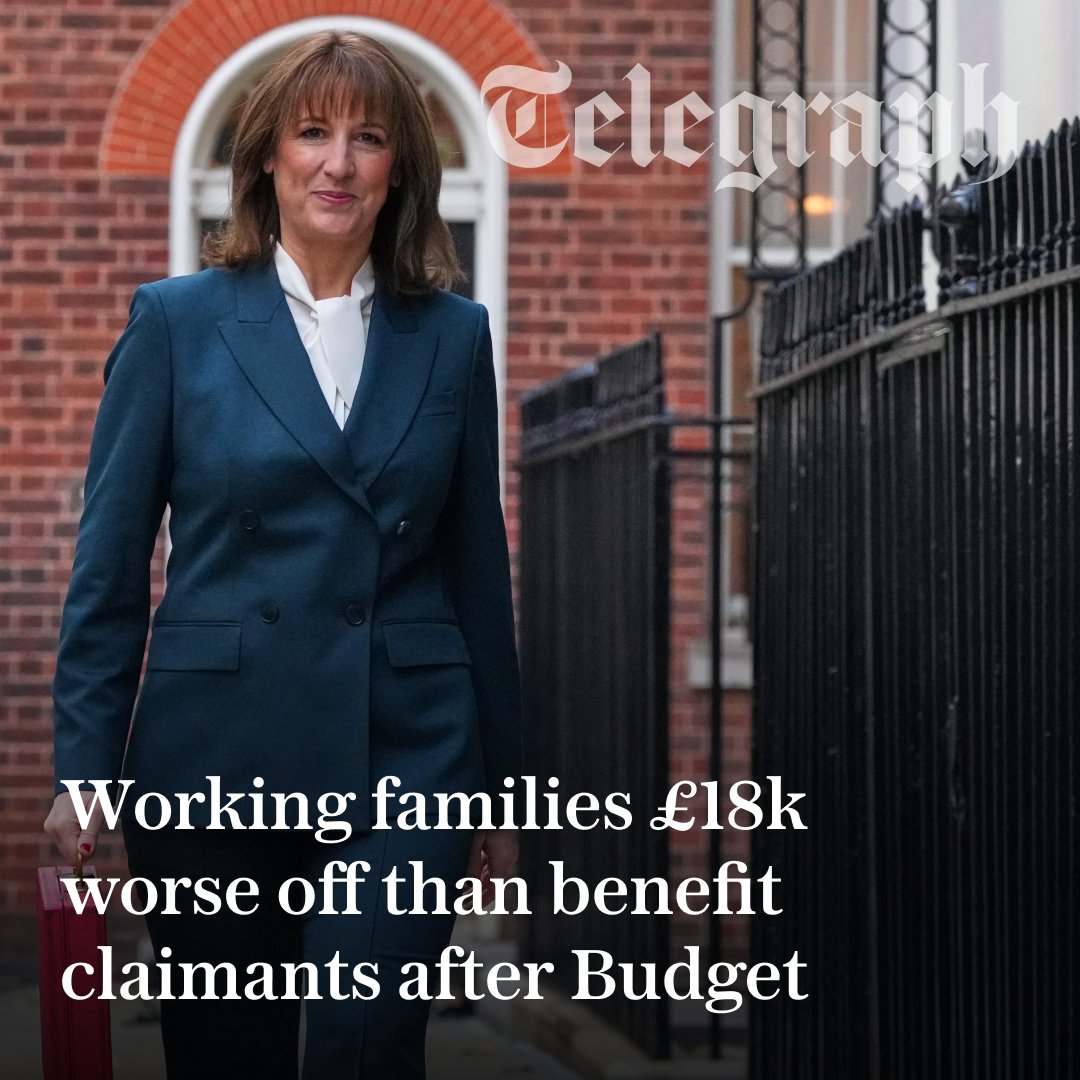 Telegraph's tweet image. 🔴 Working families will be £18,000 worse off than jobless parents claiming benefits following Rachel Reeves’s abolition of the two-child cap in the Budget, an analysis has found

Read the full report here 👇
telegraph.co.uk/politics/2025/…