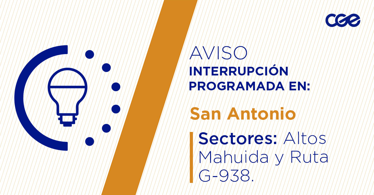 CGE_Clientes's tweet image. Para mejorar la calidad del suministro de nuestros clientes de #SanAntonio, este lunes, entre 11:00 y 17:00 horas, se realizará una #InterrupciónProgramada (sectores en la imagen 👇) debido a trabajos de mejoras. Recuerda desconectar tus artefactos 🔌