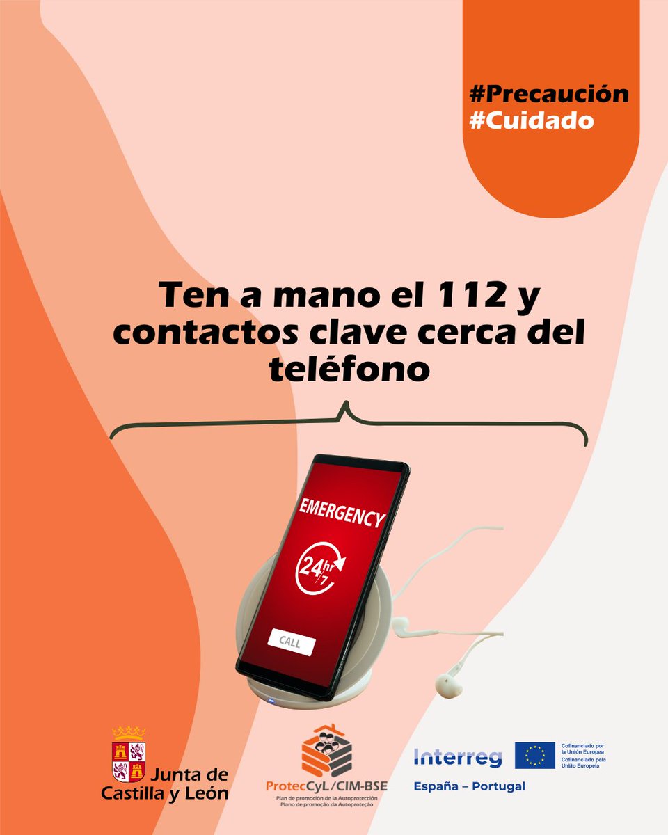 🇪🇸 Ten a mano el 112 y contactos clave cerca del teléfono.

🇵🇹 Mantenha o 112 e outros contatos importantes perto do telefone.
#ProtecCyL #CIMBSE #Emergencia
