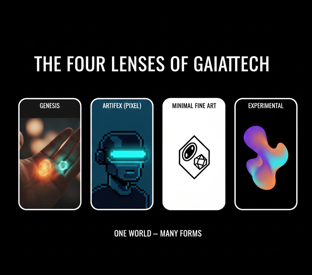 GaiaTechChron's tweet image. People ask why we create across so many forms —
Genesis fine-art, pixel PFPs, symbolic minimalism, abstract echoes.

The answer is simple:

Different styles,
same world.
Same intent.

Every form we make points to the same idea —
balance between nature and technology, story and…