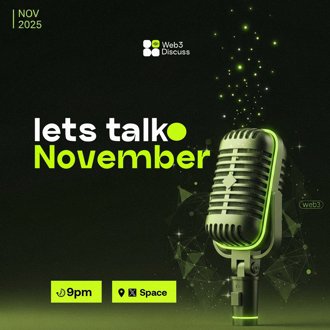 Web3Discuss's tweet image. yo who’s still up??

we’re expecting thought &amp;amp; expression, 9pm sharp, just vibing about everything that’s popping off in web3 this november.

Come say what’s on your mind, roast the meta, spill alpha, whatever. mic’s hot and the chat’s gonna be chaos (in the best way)
drop in,…