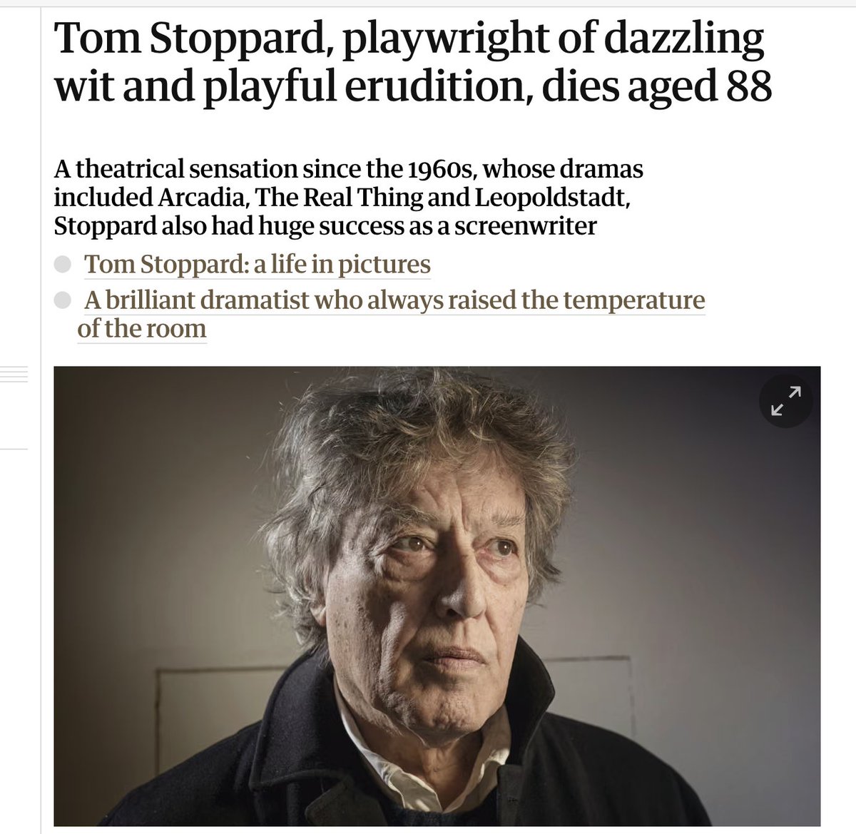 KBAndersen's tweet image. The great Stoppard is gone. What a life. And a hero of mine, whom I got to interview when his trilogy The Coast of Utopia was on Broadway. wnyc.org/story/106931-t…