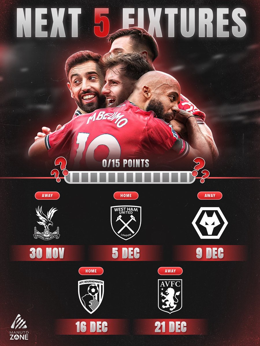 ManUnitedZone's tweet image. 🚨 Manchester United’s next five fixtures 🔴 

How many wins?

#MUFC
