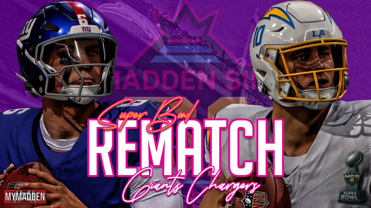 MSR_Network's tweet photo. Powered by @MyMaddenDev, the @MSRLeague returns to Primetime action with #MSR61 SUPER BOWL!

A rematch of last seasons Super Bowl, @MSRTjaay Giants look to repeat, but Kylo and the Chargers have waited to try and avenge this loss. 

https://t.co/v35wl279GA Tonight, 10p

#MSR61 | https://t.co/qtedpPoPih
