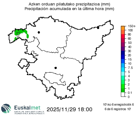 Euskalmet's tweet photo. 💧📡 #Orain #Ahora #euria #Kapildui

✅ Bizkaiko zenbait tokitan euria ari du jada, egunaren azken orduetan denean zabalduko da euria.

✅ Ha comenzado a llover ya en Bizkaia, durante las últimas horas la lluvia se extenderá a la mayor parte de la región. https://t.co/AvI7359NVg