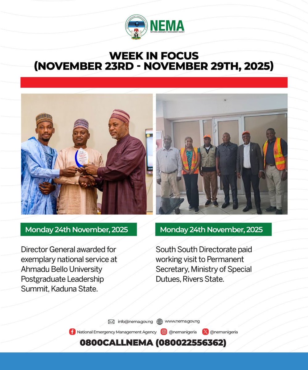 nemanigeria's tweet image. NEMA WEEK IN FOCUS

(NOVEMBER 23RD - NOVEMBER 29TH, 2025)

#nemaisworking #nema #weekinfocus