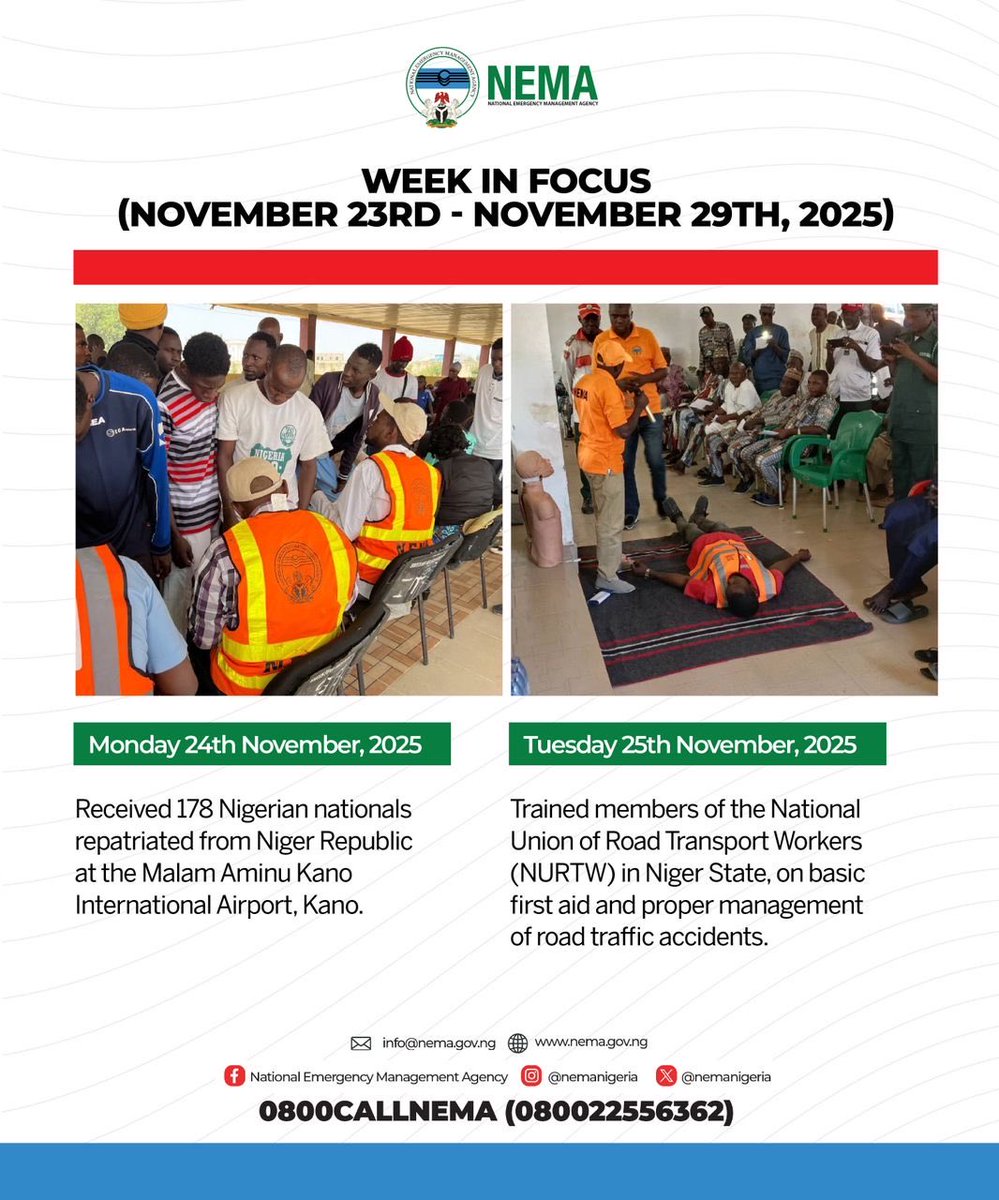 nemanigeria's tweet image. NEMA WEEK IN FOCUS

(NOVEMBER 23RD - NOVEMBER 29TH, 2025)

#nemaisworking #nema #weekinfocus