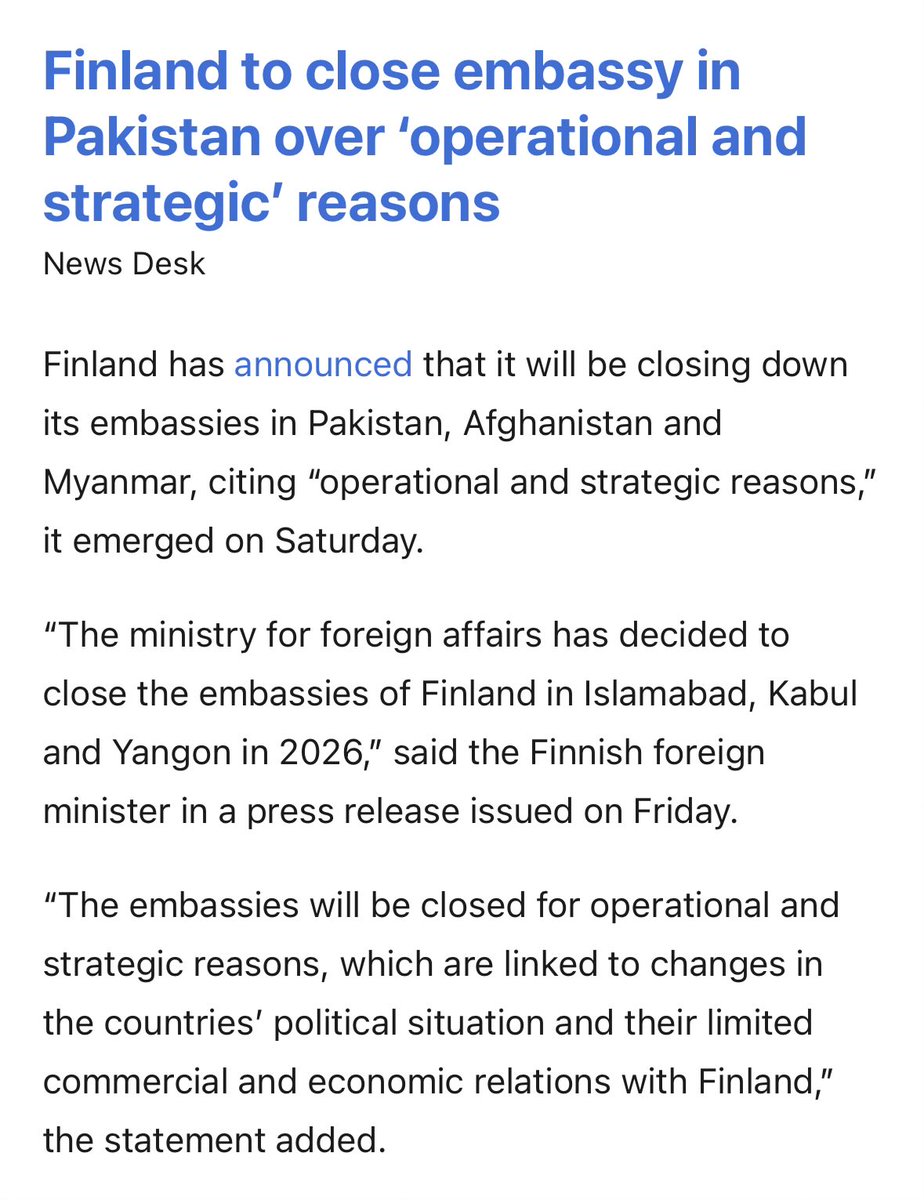 macroschema's tweet image. Finland to shut down its embassies in Pakistan, Afghanistan and Myanmar